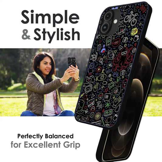 Doodleverse Nightlife - Glossy Metal Silicone Case For Apple iPhone Infographic