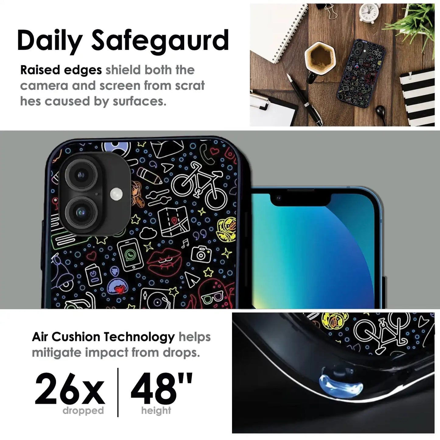 Doodleverse Nightlife - Glossy Metal Silicone Case For Apple iPhone Infographic