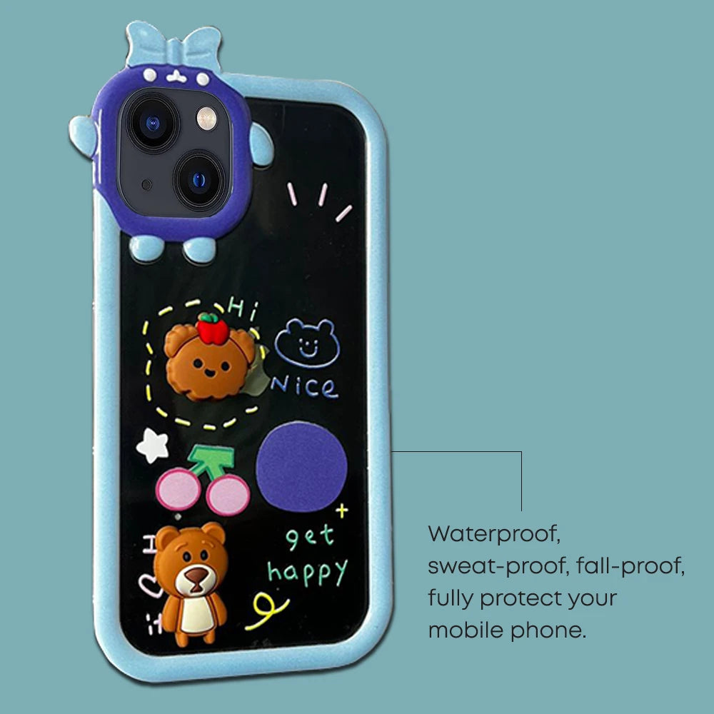 Cute 3D Shock-Proof Cases For Apple iPhone Models- Blue