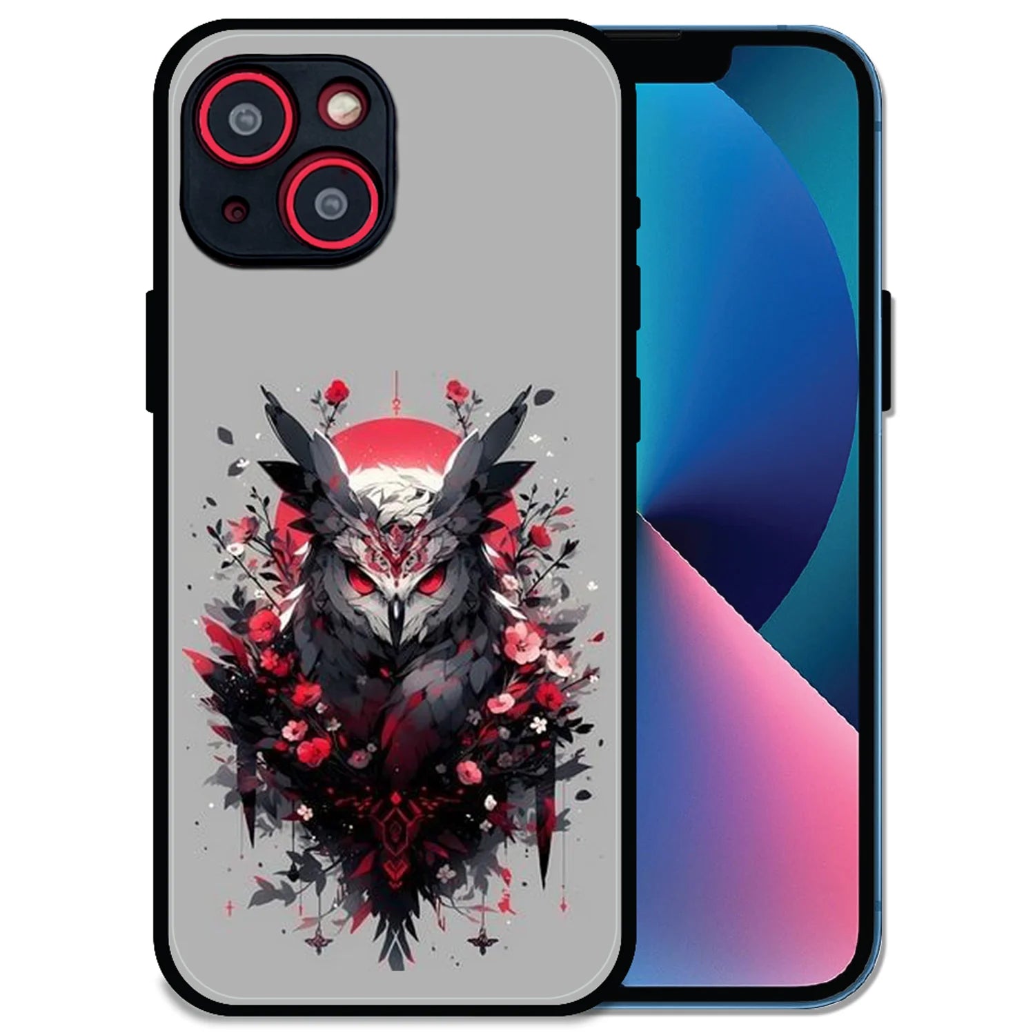 'Crimson Owl Mystique - Glossy Metal Silicone Case For Apple iPhone 13
