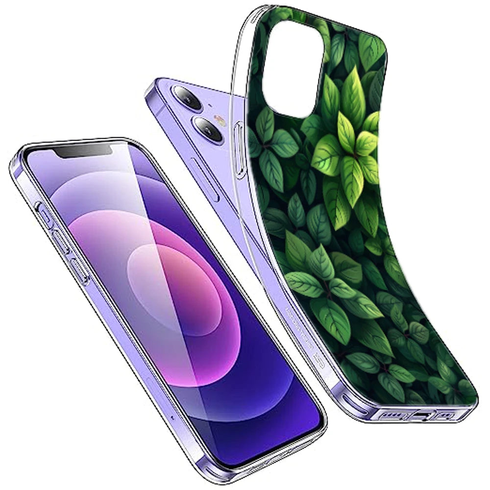 Lush Green Leaf Pattern - Printed Silicone Case For Apple iPhone Infographic