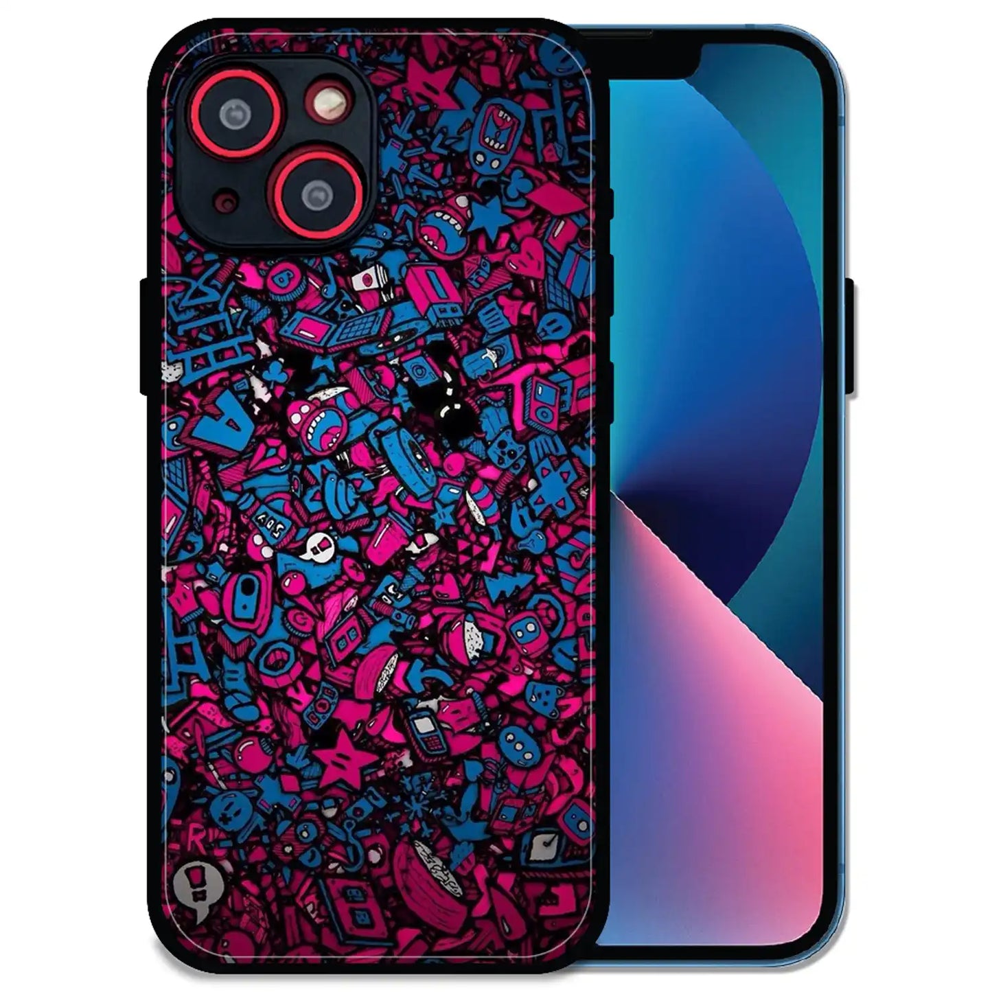 'Doodle Chaos Design - Glossy Metal Silicone Case For Apple iPhone 13