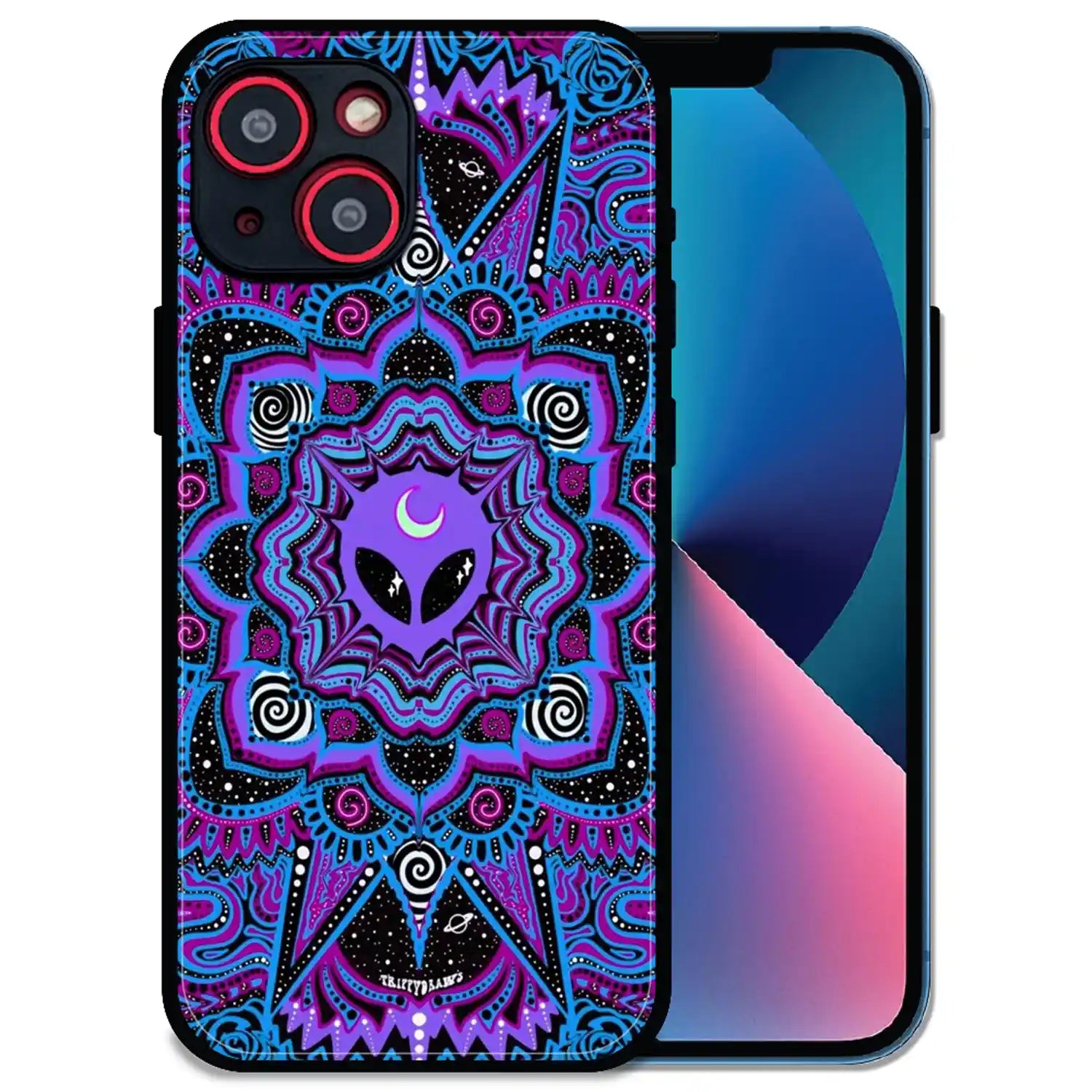 'Alien Mandala Design - Glossy Metal Silicone Case For Apple iPhone 13
