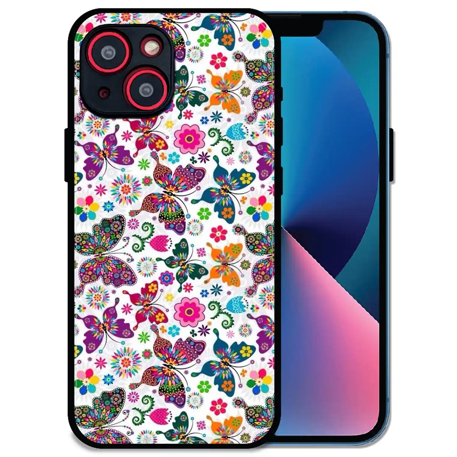 'Whimsical Butterflies Garden - Glossy Metal Silicone Case For Apple iPhone 13