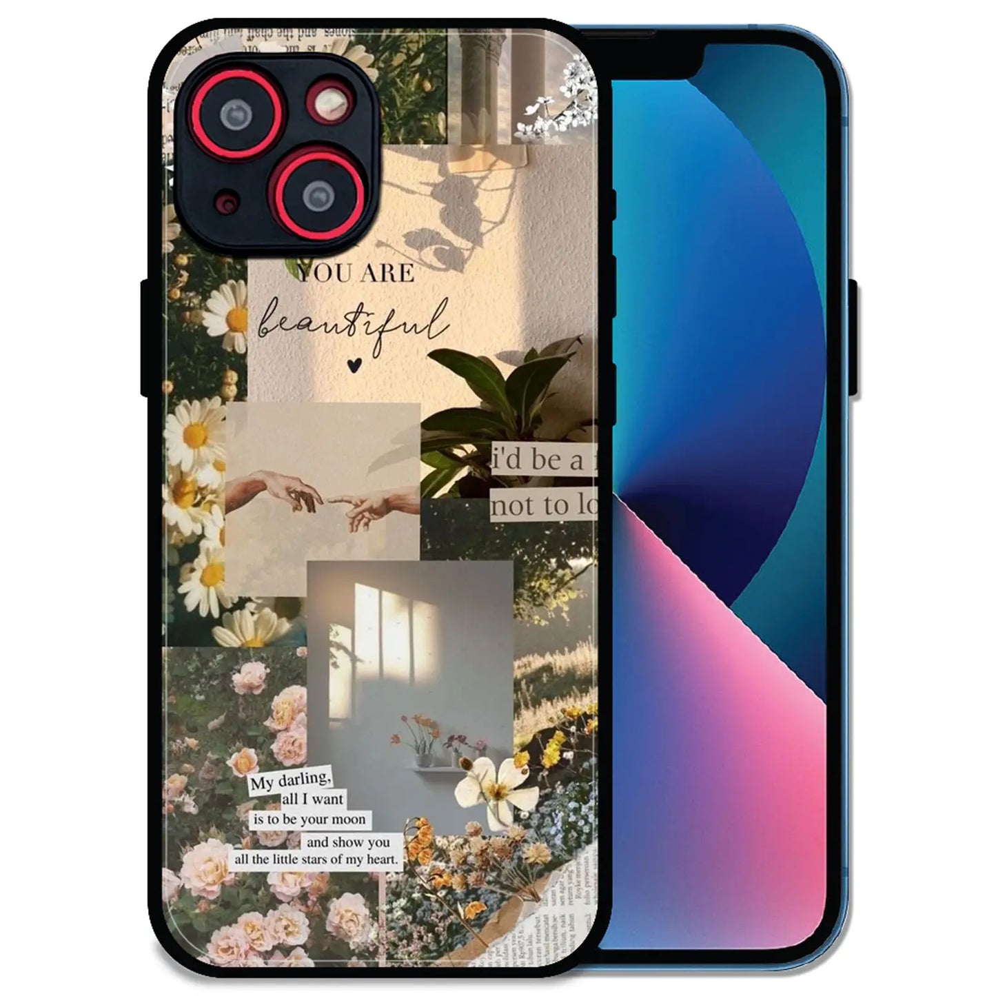 'Floral Aesthetic Collage - Glossy Metal Silicone Case For Apple iPhone 13