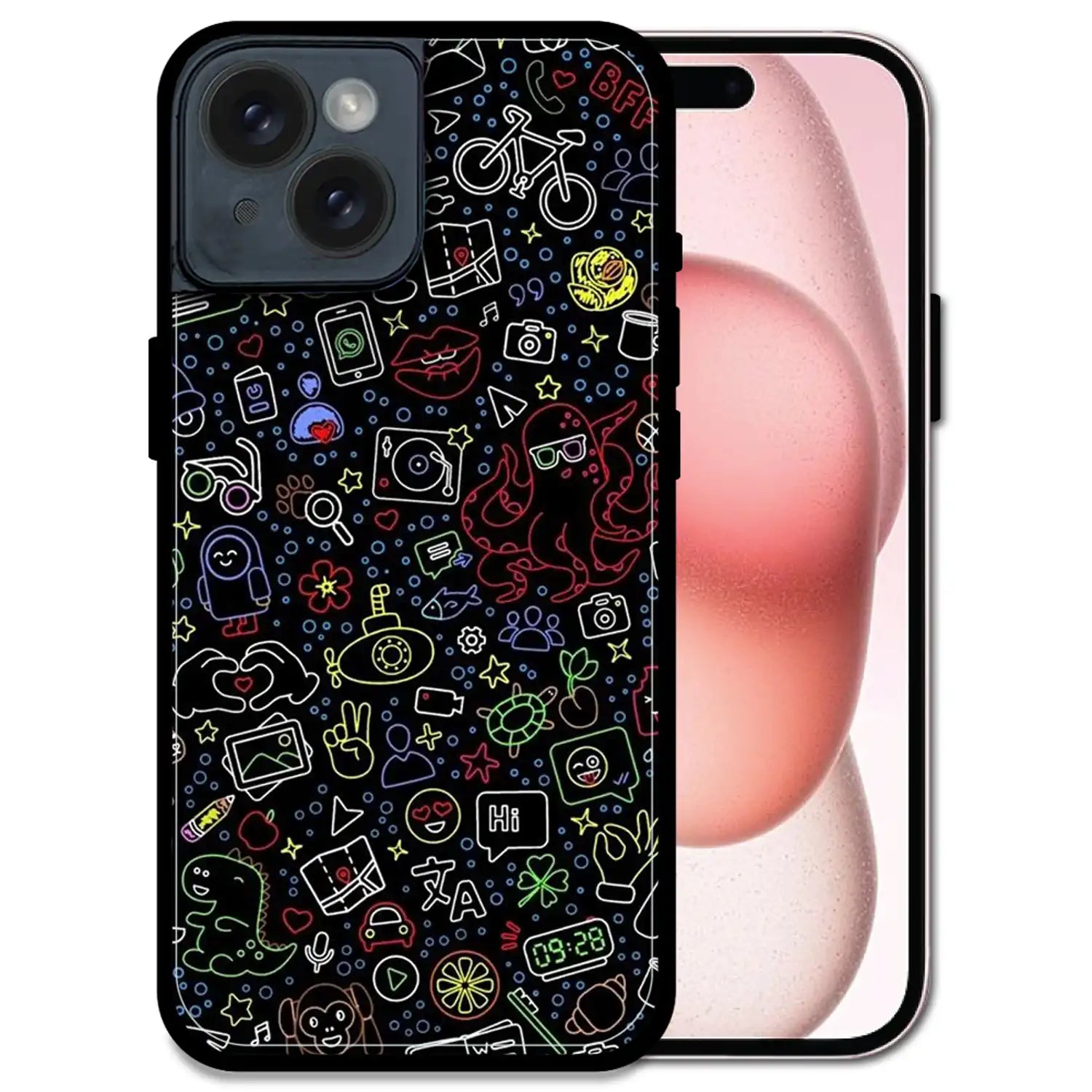 'Doodleverse Nightlife - Glossy Metal Silicone Case For Apple iPhone 14 Plus