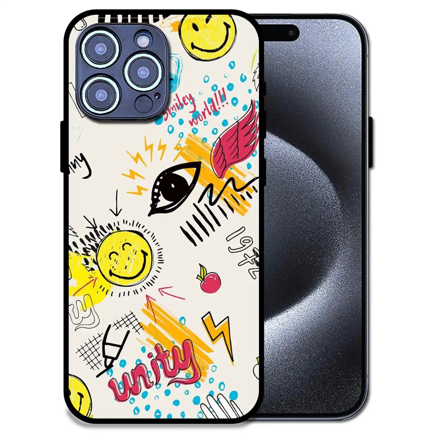 'Smiley Graffiti Pop - Glossy Metal Silicone Case For Apple iPhone 14 Pro Max