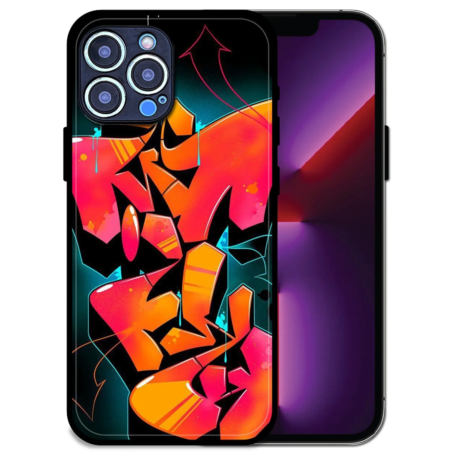 'Graffiti Fire - Glossy Metal Silicone Case For Apple iPhone 14 Pro