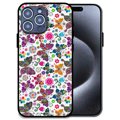 'Whimsical Butterflies Garden - Glossy Metal Silicone Case For Apple iPhone 14 Pro