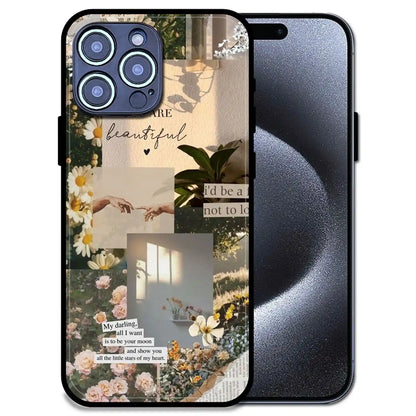 'Floral Aesthetic Collage - Glossy Metal Silicone Case For Apple iPhone 14 Pro