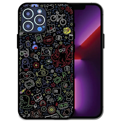 'Doodleverse Nightlife - Glossy Metal Silicone Case For Apple iPhone 14 Pro