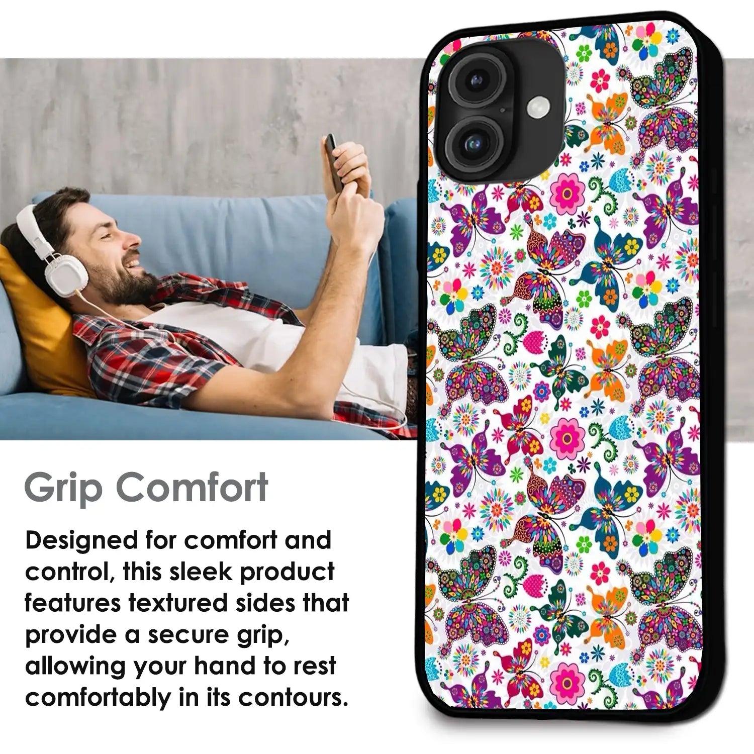 Whimsical Butterflies Garden - Glossy Metal Silicone Case For Apple iPhone Infographic