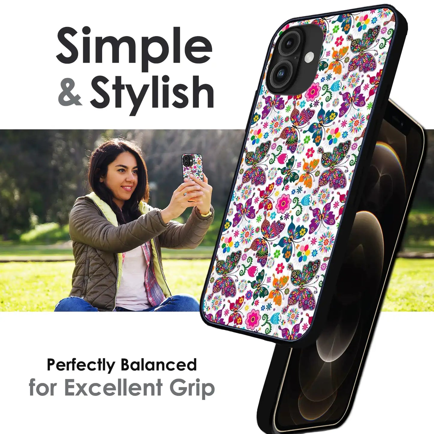 Whimsical Butterflies Garden - Glossy Metal Silicone Case For Apple iPhone Infographic