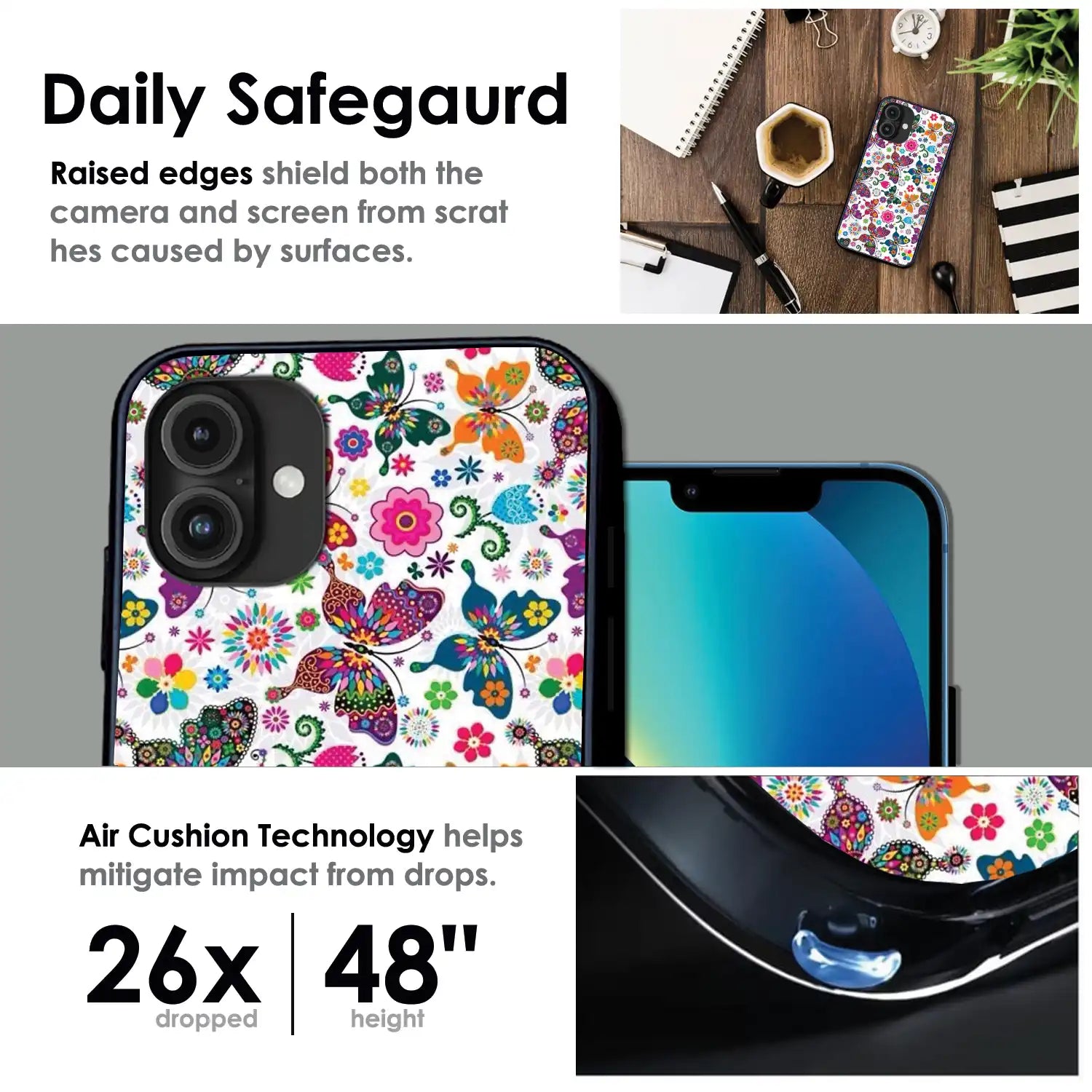 Whimsical Butterflies Garden - Glossy Metal Silicone Case For Apple iPhone Infographic