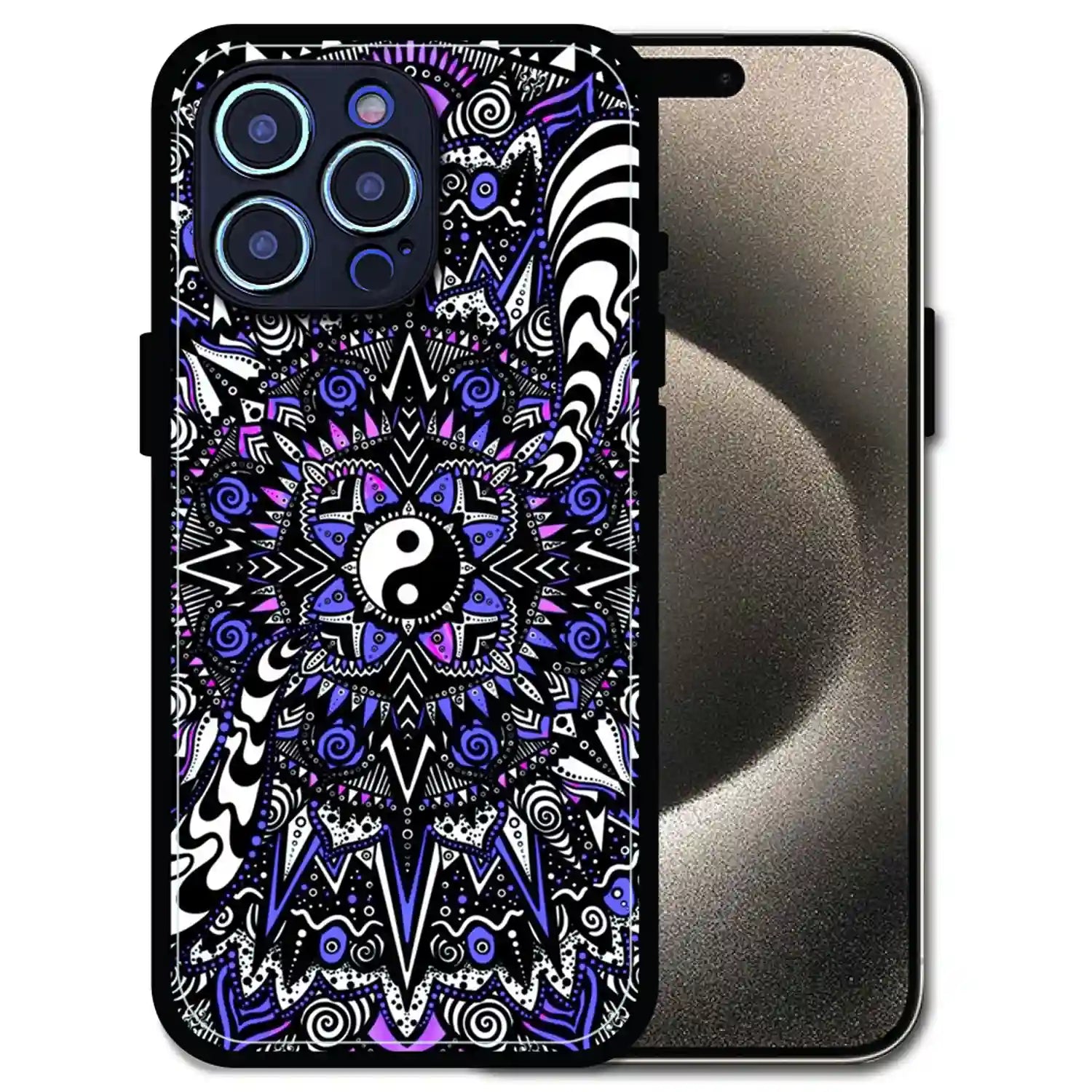 'Yin-Yang Mandala Design - Glossy Metal Silicone Case For Apple iPhone 14 Pro Max