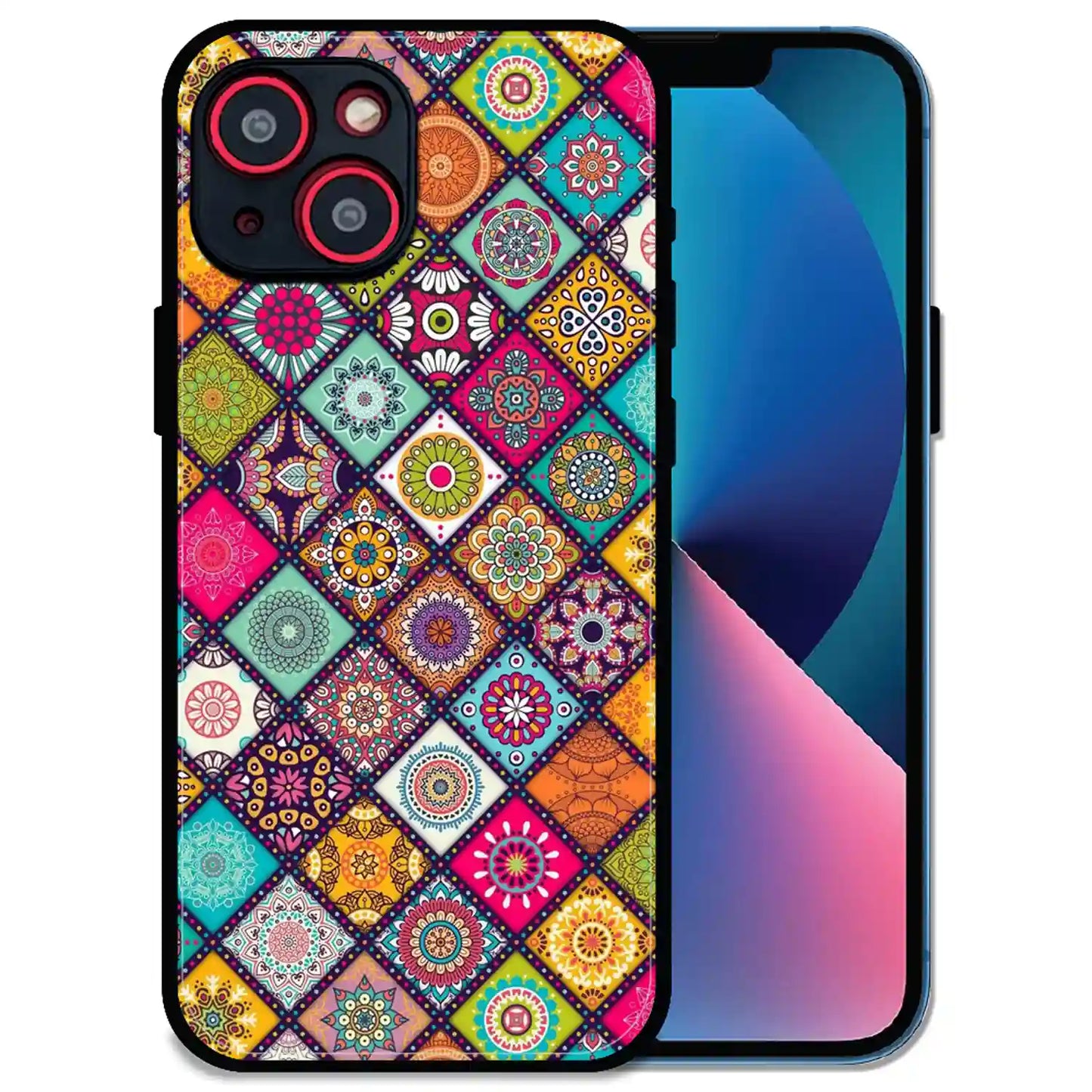 'Boho Mosaic Tiles - Glossy Metal Silicone Case For Apple iPhone 14