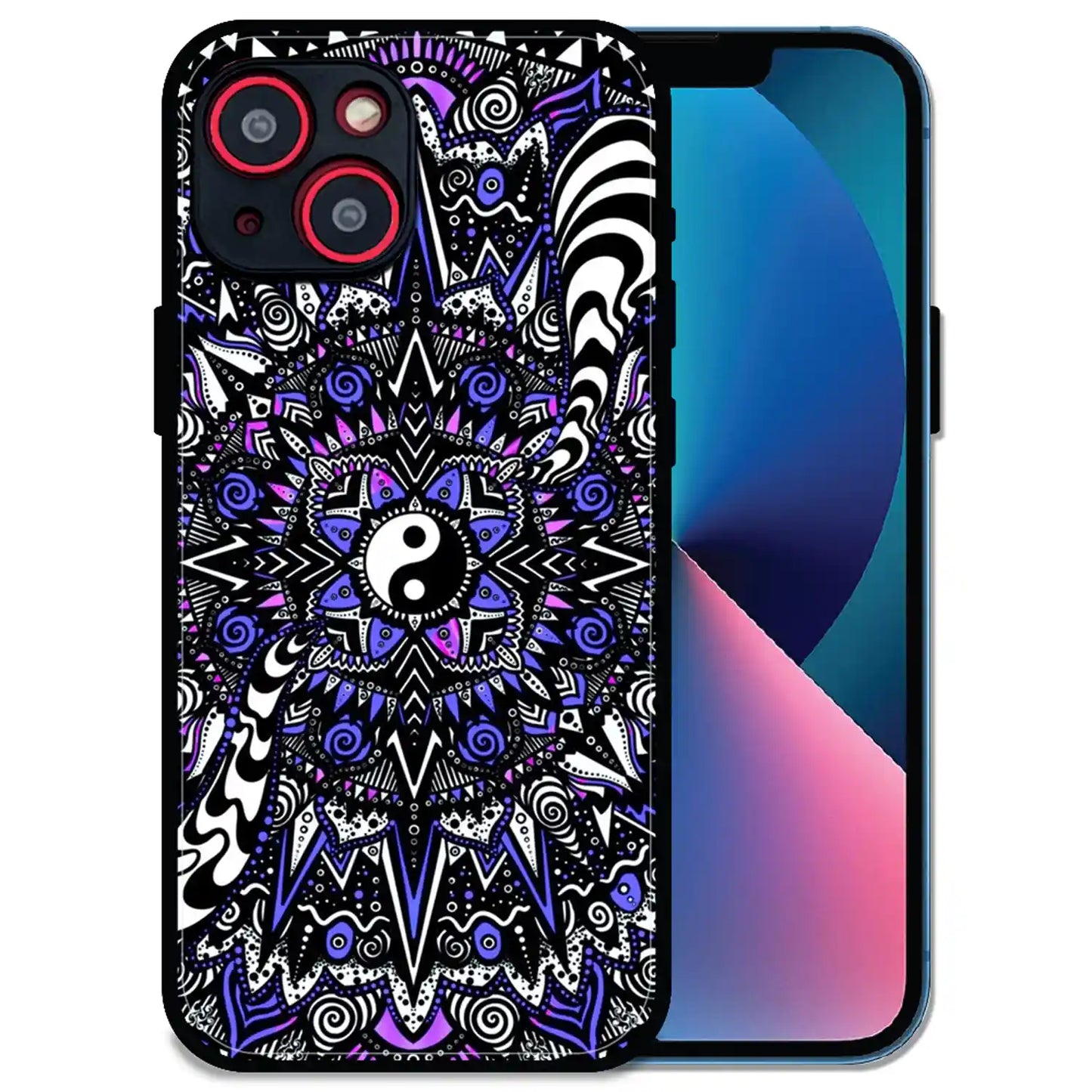 'Yin-Yang Mandala Design - Glossy Metal Silicone Case For Apple iPhone 14