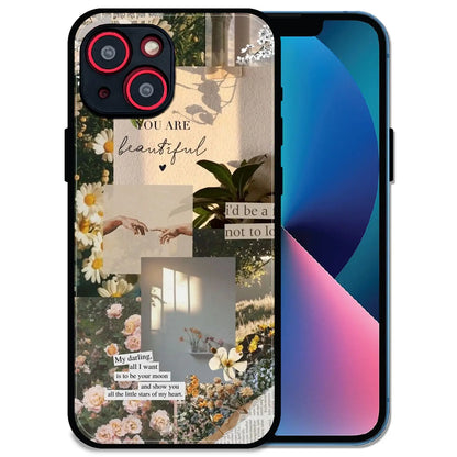 'Floral Aesthetic Collage - Glossy Metal Silicone Case For Apple iPhone 14