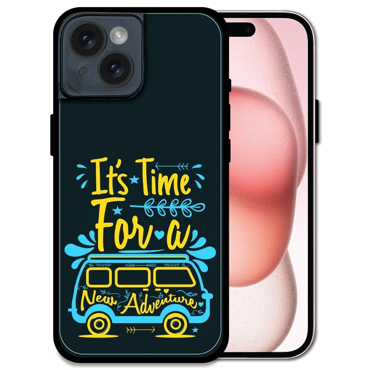 'Adventure Awaits - Glossy Metal Silicone Case For Apple iPhone 15 Plus