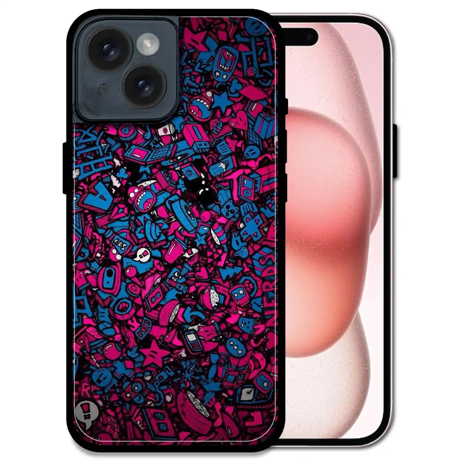 'Doodle Chaos Design - Glossy Metal Silicone Case For Apple iPhone 15 Plus