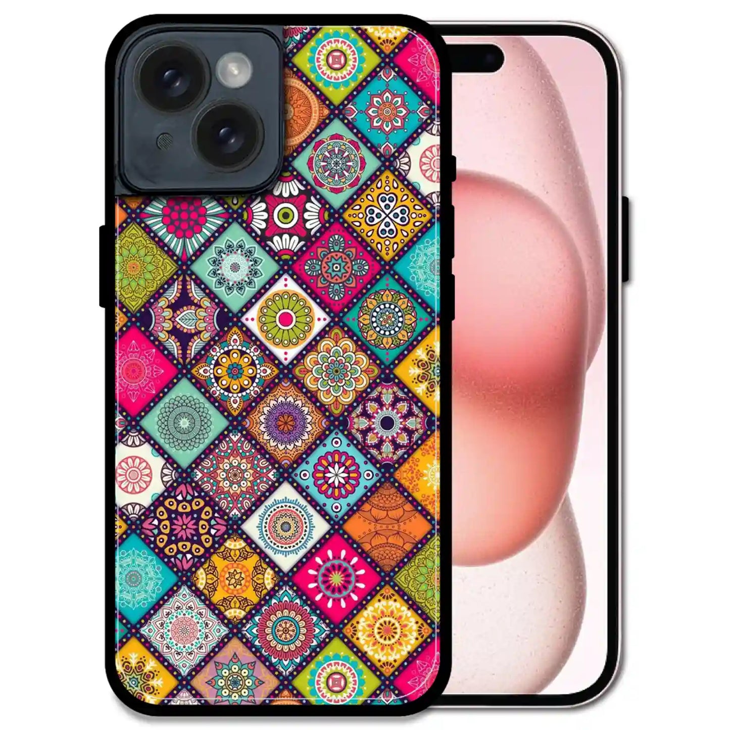'Boho Mosaic Tiles - Glossy Metal Silicone Case For Apple iPhone 15 Plus