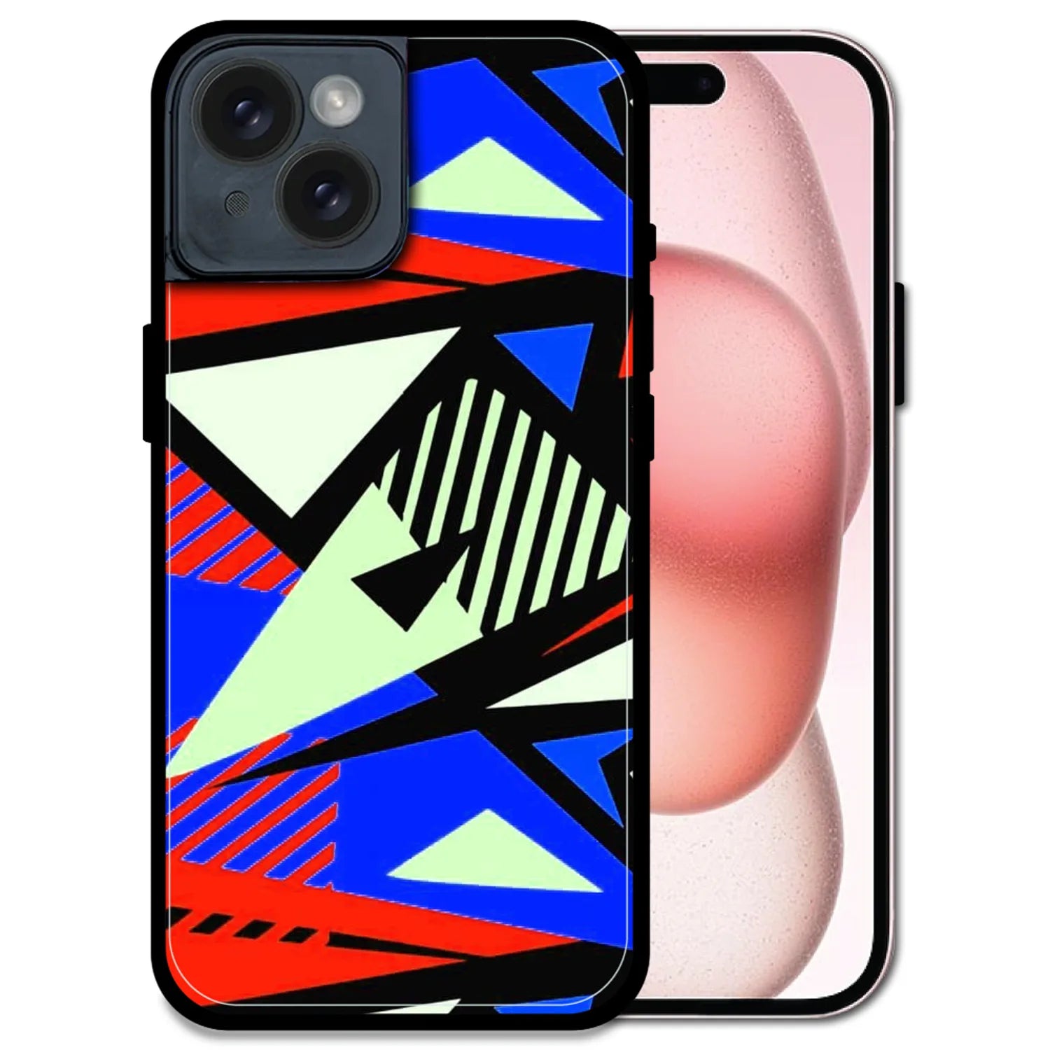 'Bold Geometric Pop - Glossy Metal Silicone Case For Apple iPhone 15 Plus