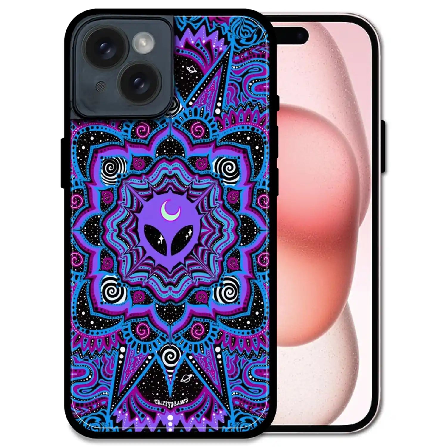 'Alien Mandala Design - Glossy Metal Silicone Case For Apple iPhone 15 Plus