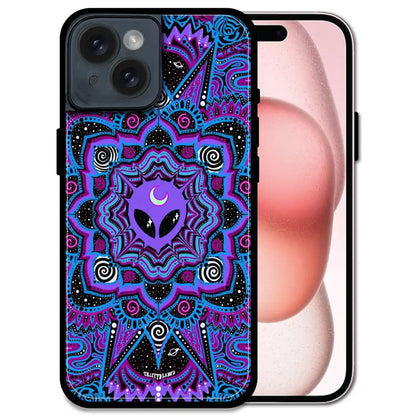 'Alien Mandala Design - Glossy Metal Silicone Case For Apple iPhone 15 Plus