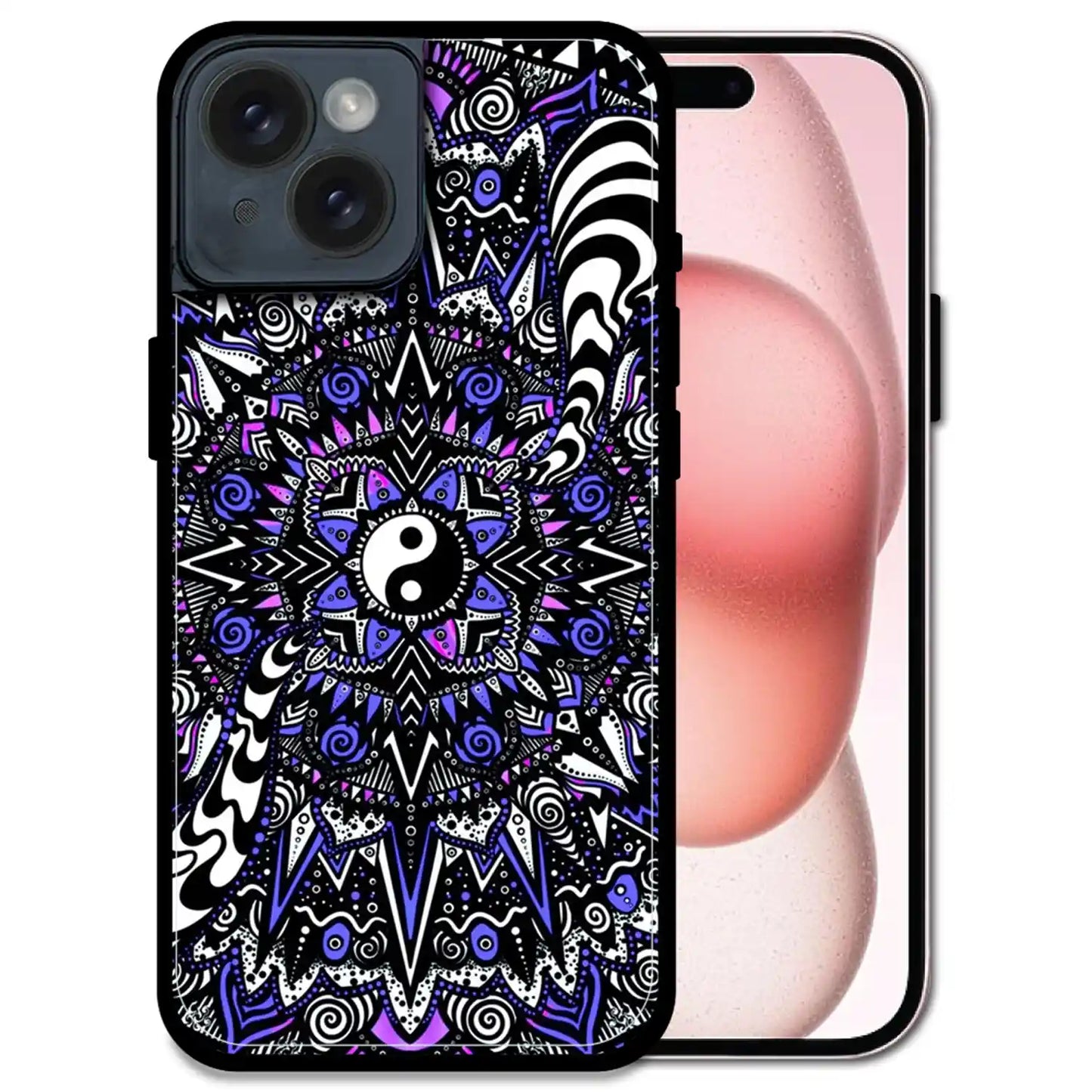 'Yin-Yang Mandala Design - Glossy Metal Silicone Case For Apple iPhone 15 Plus