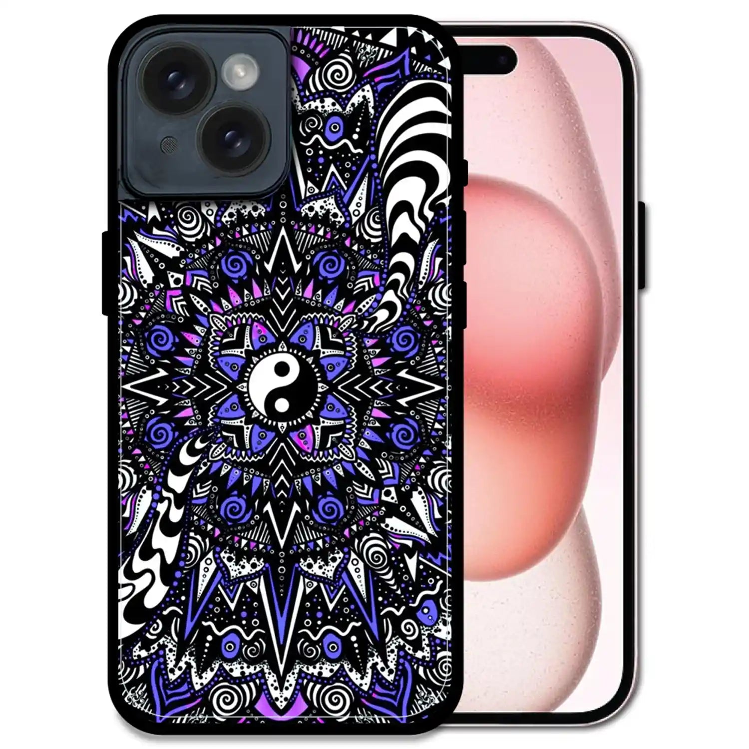 'Yin-Yang Mandala Design - Glossy Metal Silicone Case For Apple iPhone 15 Plus