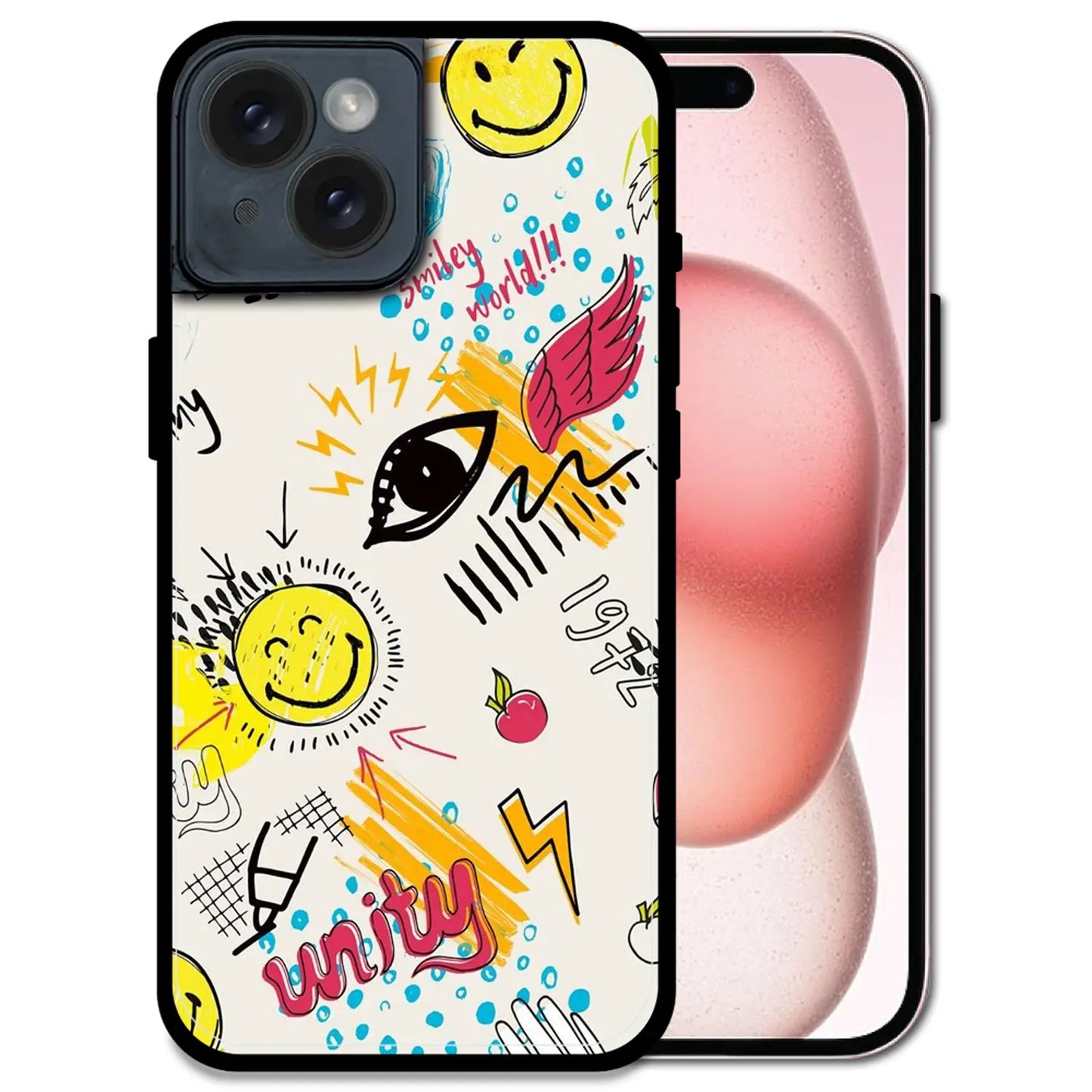 'Smiley Graffiti Pop - Glossy Metal Silicone Case For Apple iPhone 15 Plus
