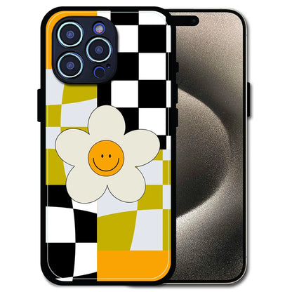 Smiley Flower - Glossy Metal Silicone Case For Apple iPhone 15 Pro Max