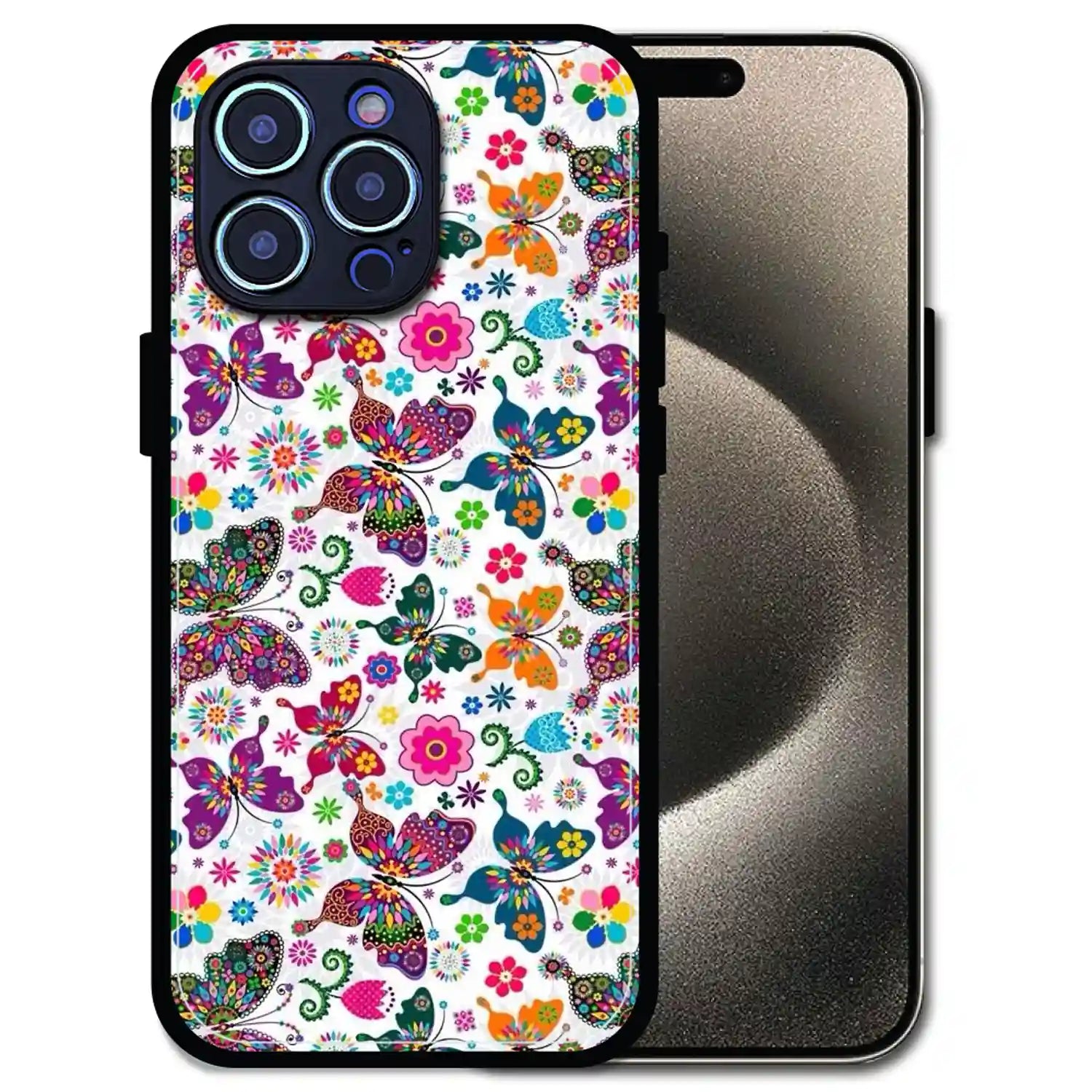 'Whimsical Butterflies Garden - Glossy Metal Silicone Case For Apple iPhone 15 Pro Max