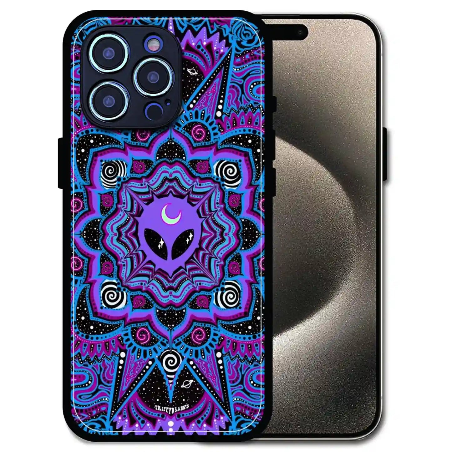 'Alien Mandala Design - Glossy Metal Silicone Case For Apple iPhone 15 Pro Max