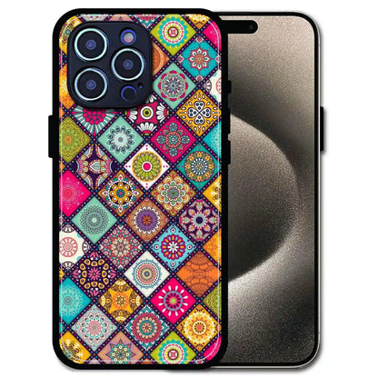 'Boho Mosaic Tiles - Glossy Metal Silicone Case For Apple iPhone 15 Pro Max