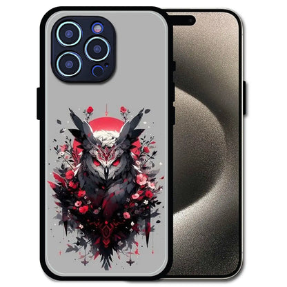'Crimson Owl Mystique - Glossy Metal Silicone Case For Apple iPhone 15 Pro Max