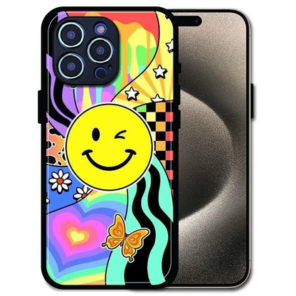 'Groovy Smiley Splash - Glossy Metal Silicone Case For Apple iPhone 15 Pro Max