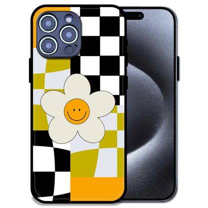 Smiley Flower - Glossy Metal Silicone Case For Apple iPhone 15 Pro