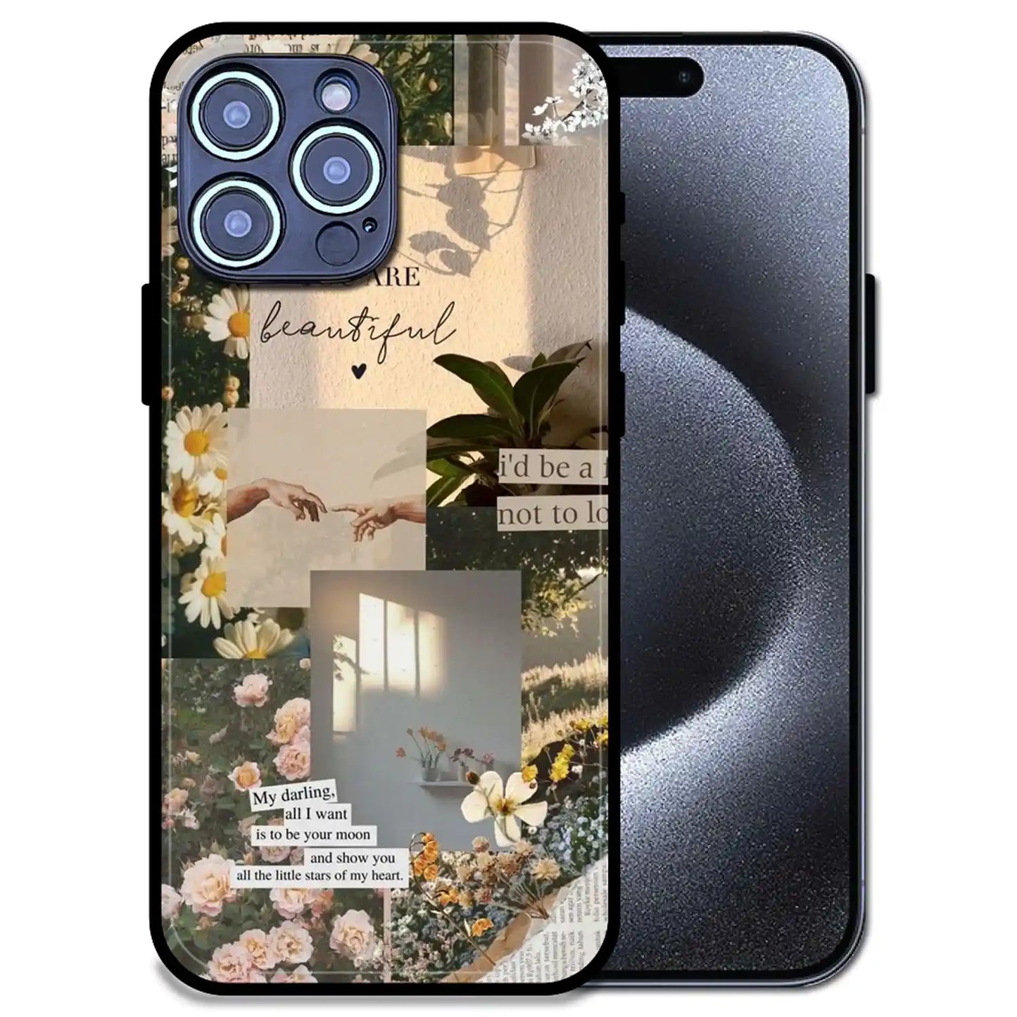 'Floral Aesthetic Collage - Glossy Metal Silicone Case For Apple iPhone 15 Pro