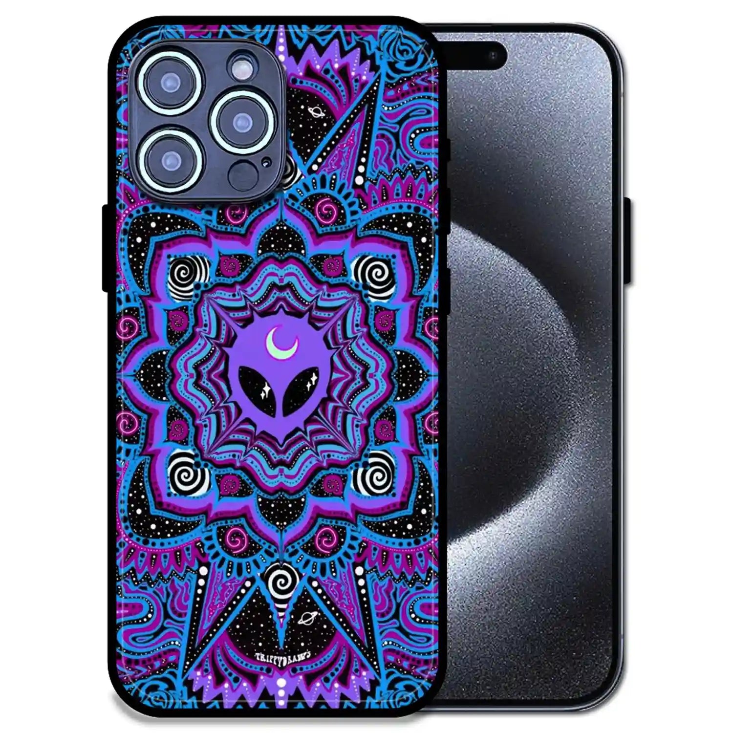 'Alien Mandala Design - Glossy Metal Silicone Case For Apple iPhone 15 Pro