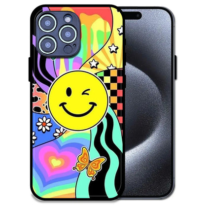 'Groovy Smiley Splash - Glossy Metal Silicone Case For Apple iPhone 15 Pro
