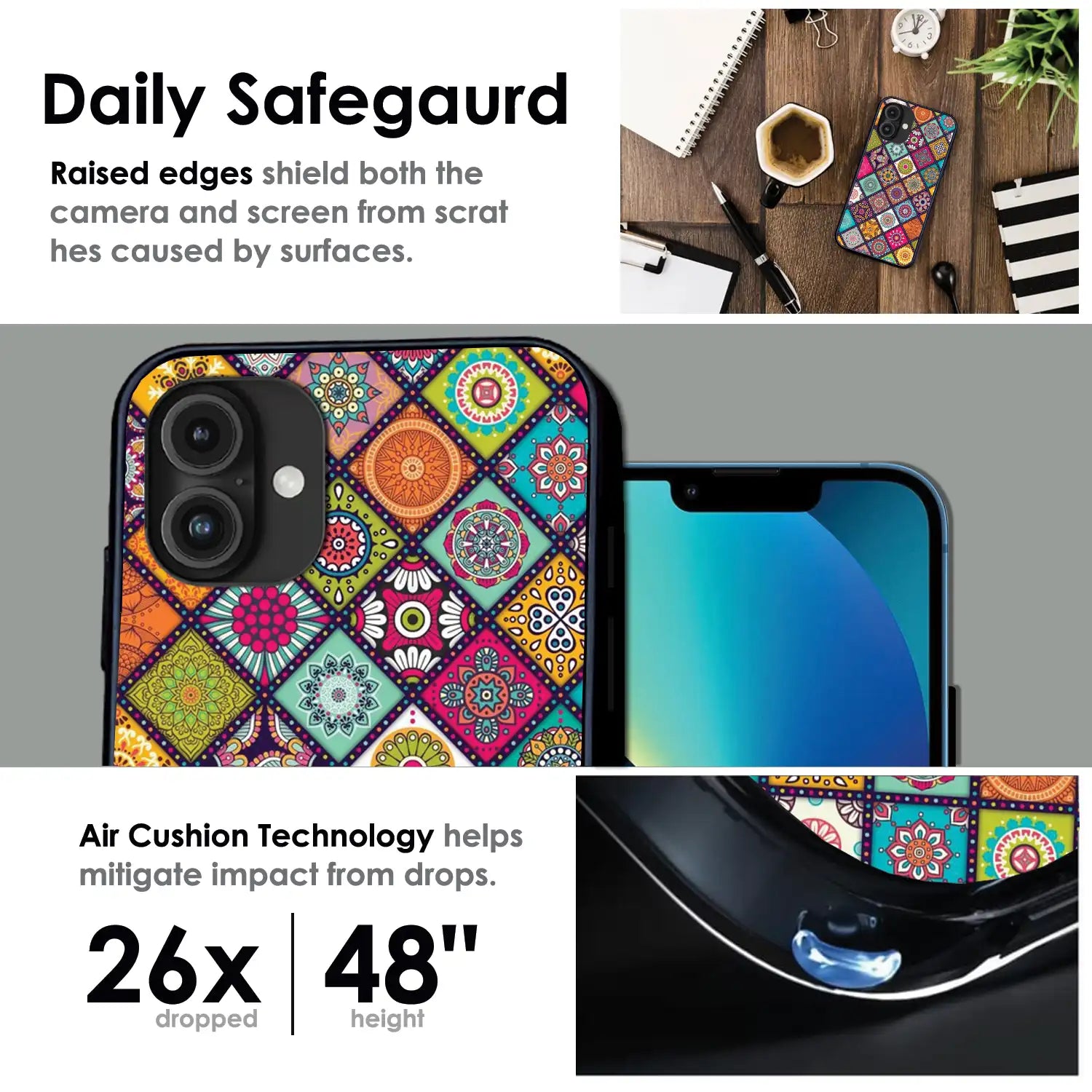 Boho Mosaic Tiles - Glossy Metal Silicone Case For Apple iPhone Infographic