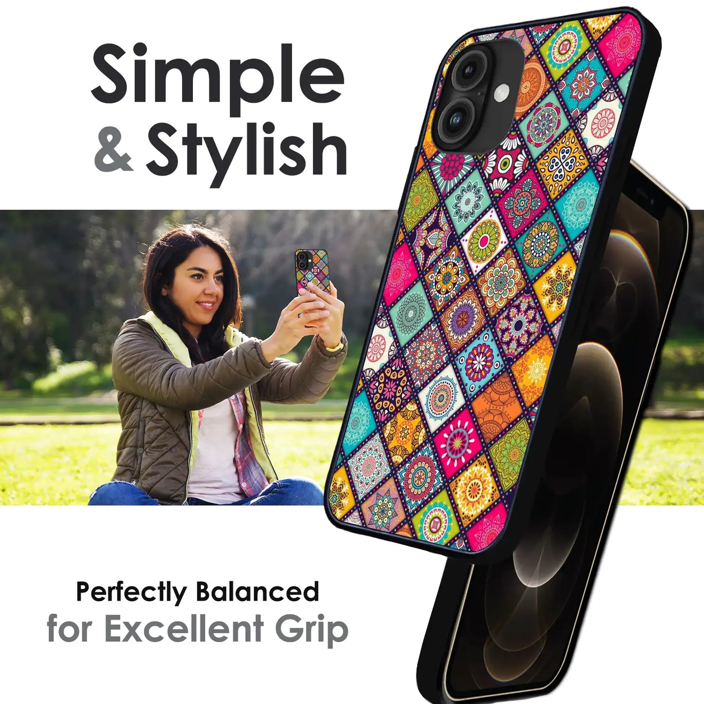 Boho Mosaic Tiles - Glossy Metal Silicone Case For Apple iPhone Infographic