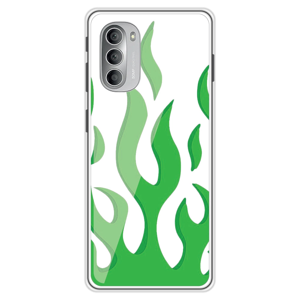 Green Flames - Clear Printed Silicon Case For Motorola Models