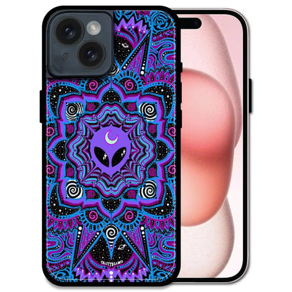 'Alien Mandala Design - Glossy Metal Silicone Case For Apple iPhone 15