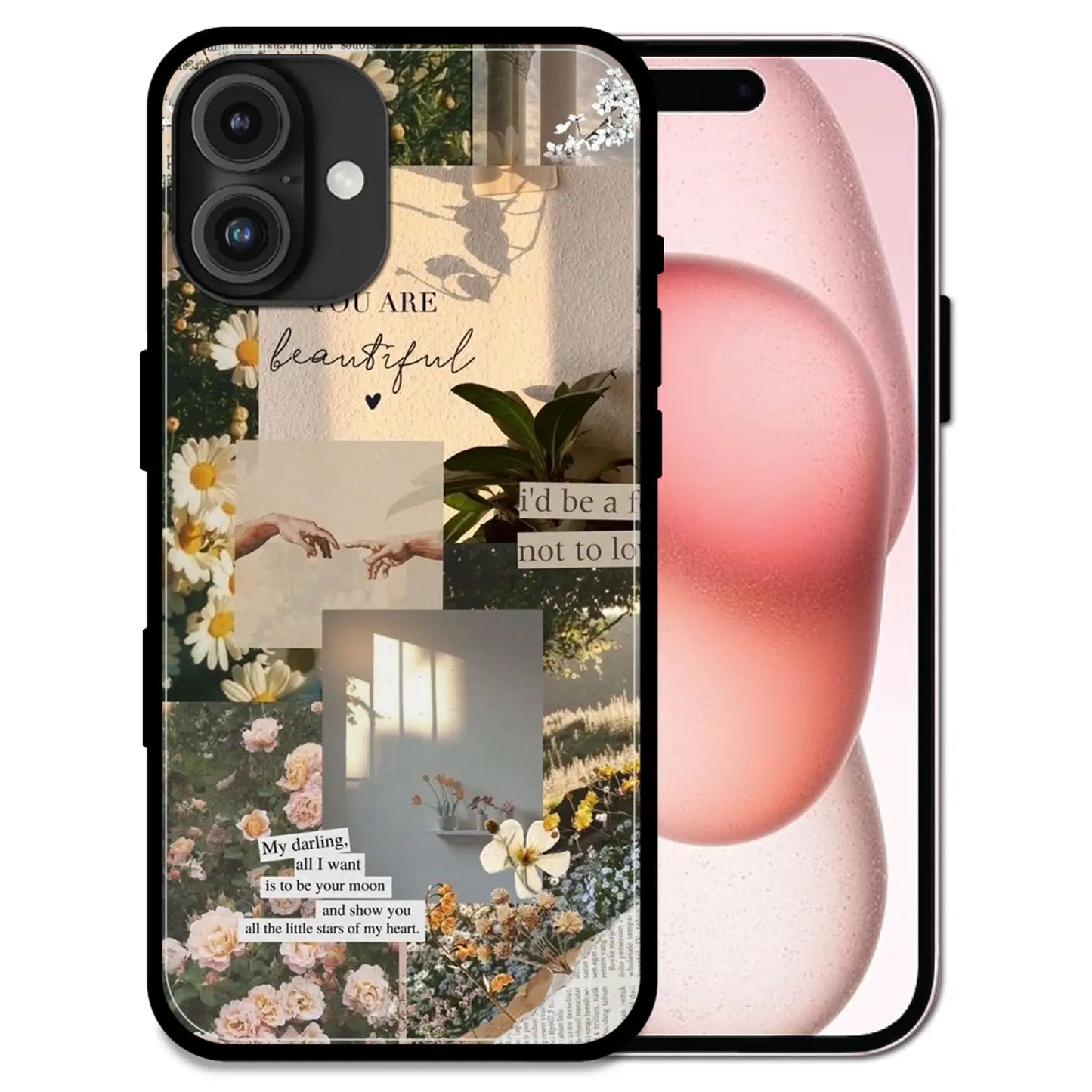 'Floral Aesthetic Collage - Glossy Metal Silicone Case For Apple iPhone 16 Plus