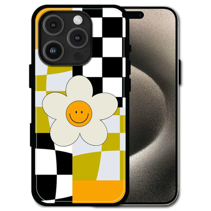 Smiley Flower - Glossy Metal Silicone Case For Apple iPhone 16 Pro Max