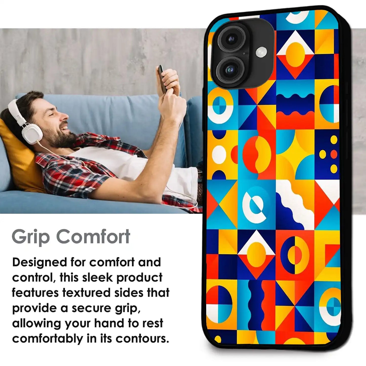 Retro Pop Geometry - Glossy Metal Silicone Case For Apple iPhone Infographic