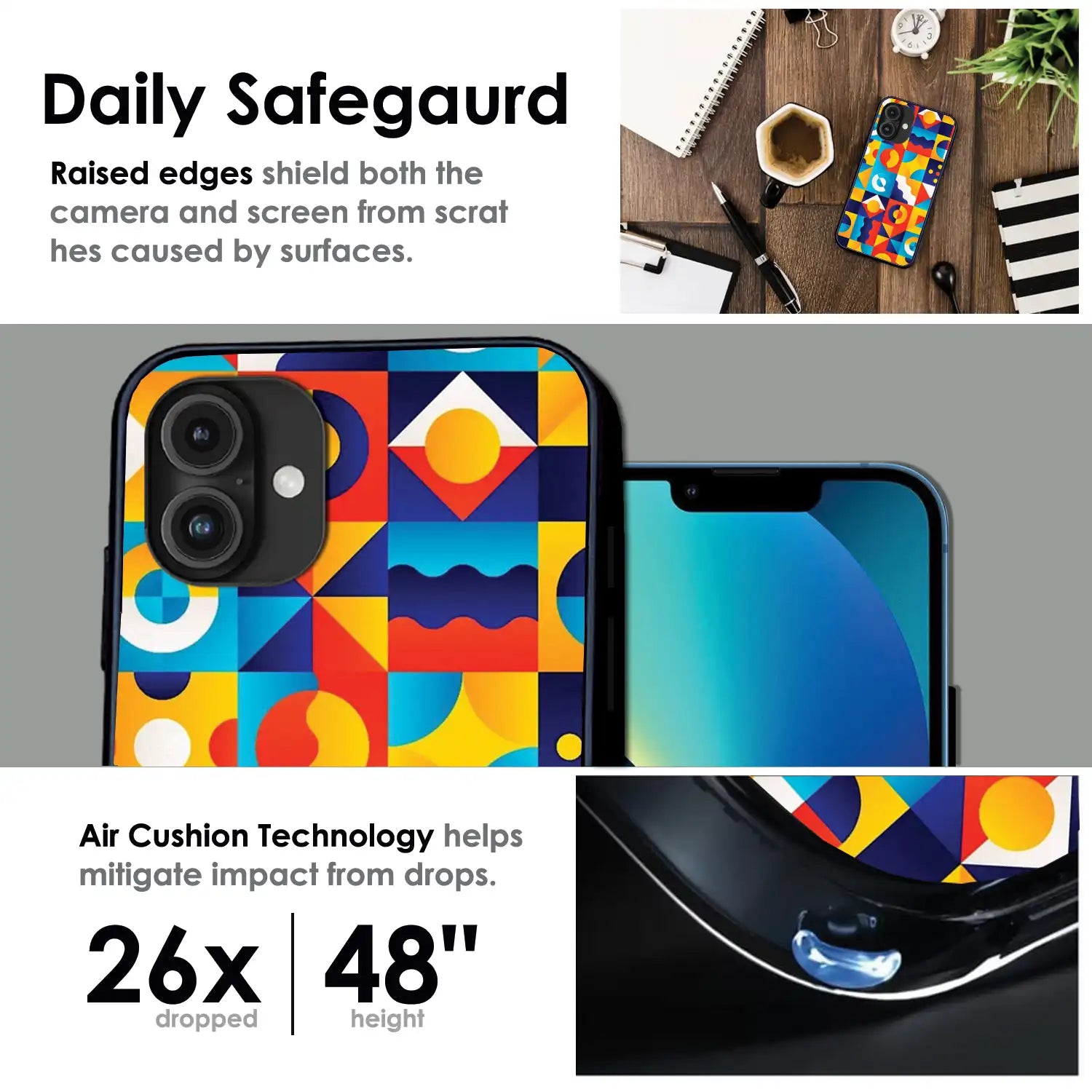 Retro Pop Geometry - Glossy Metal Silicone Case For Apple iPhone Infographic