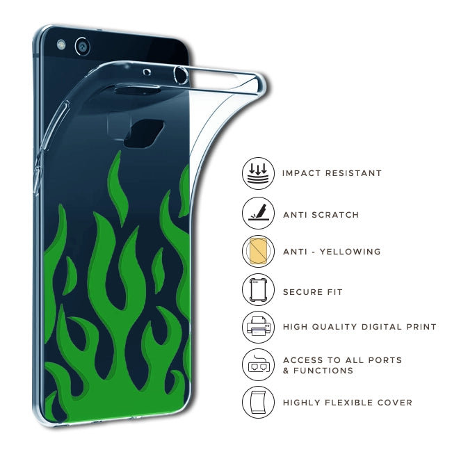 Green Flames - Clear Printed Case For OnePlus Models Infographics